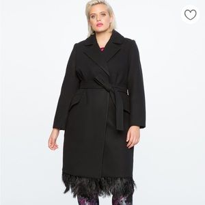 Eloquii Robe Coat with feather trim.